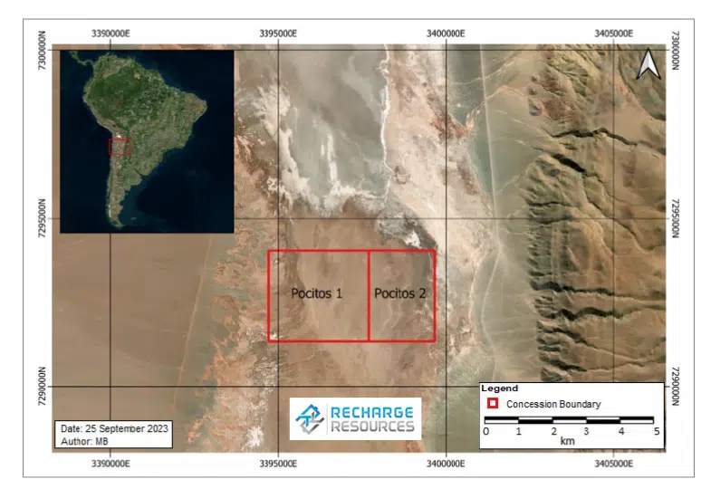 Imagen satelital que muestra las Concesiones Pocitos I y II (Posgar 2007 Argentina 3).