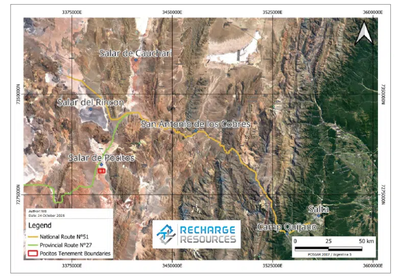 Muestra la ubicación del Proyecto y el camino de acceso al proyecto desde Salta.